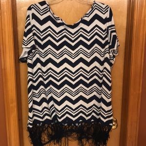Navy and White chevron fringed top